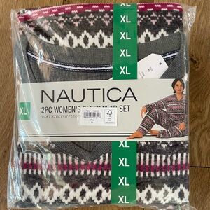 Nautica Women's Silky Stretch Fleece 2-Piece Pajama Set, Red (Plaid)